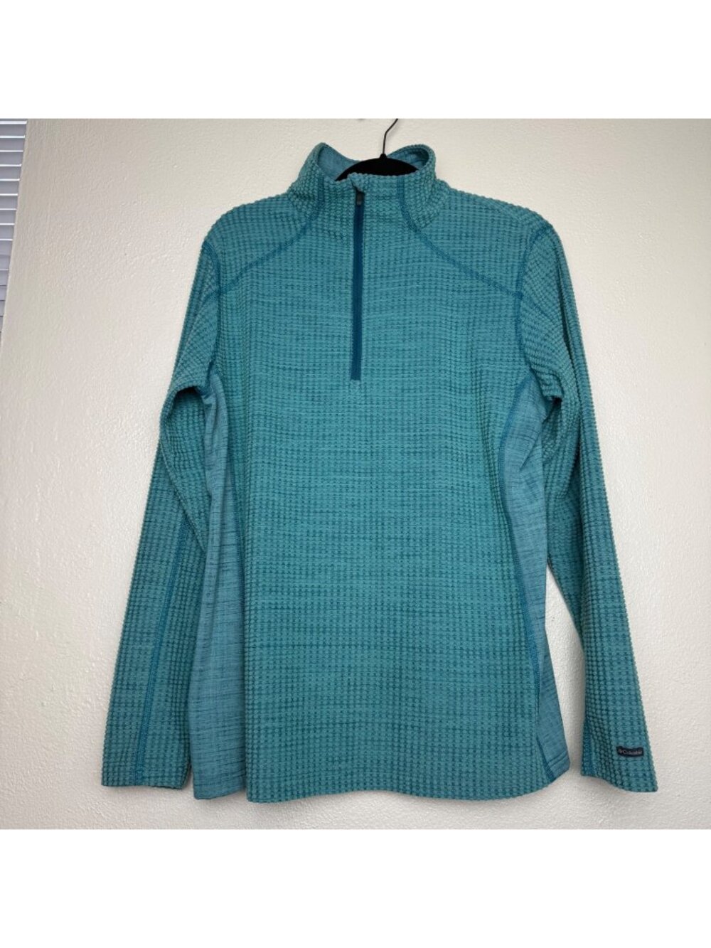 Columbia Waffle Knit Quarter-Zip Pullover XL Teal Long Sleeve Top Womens